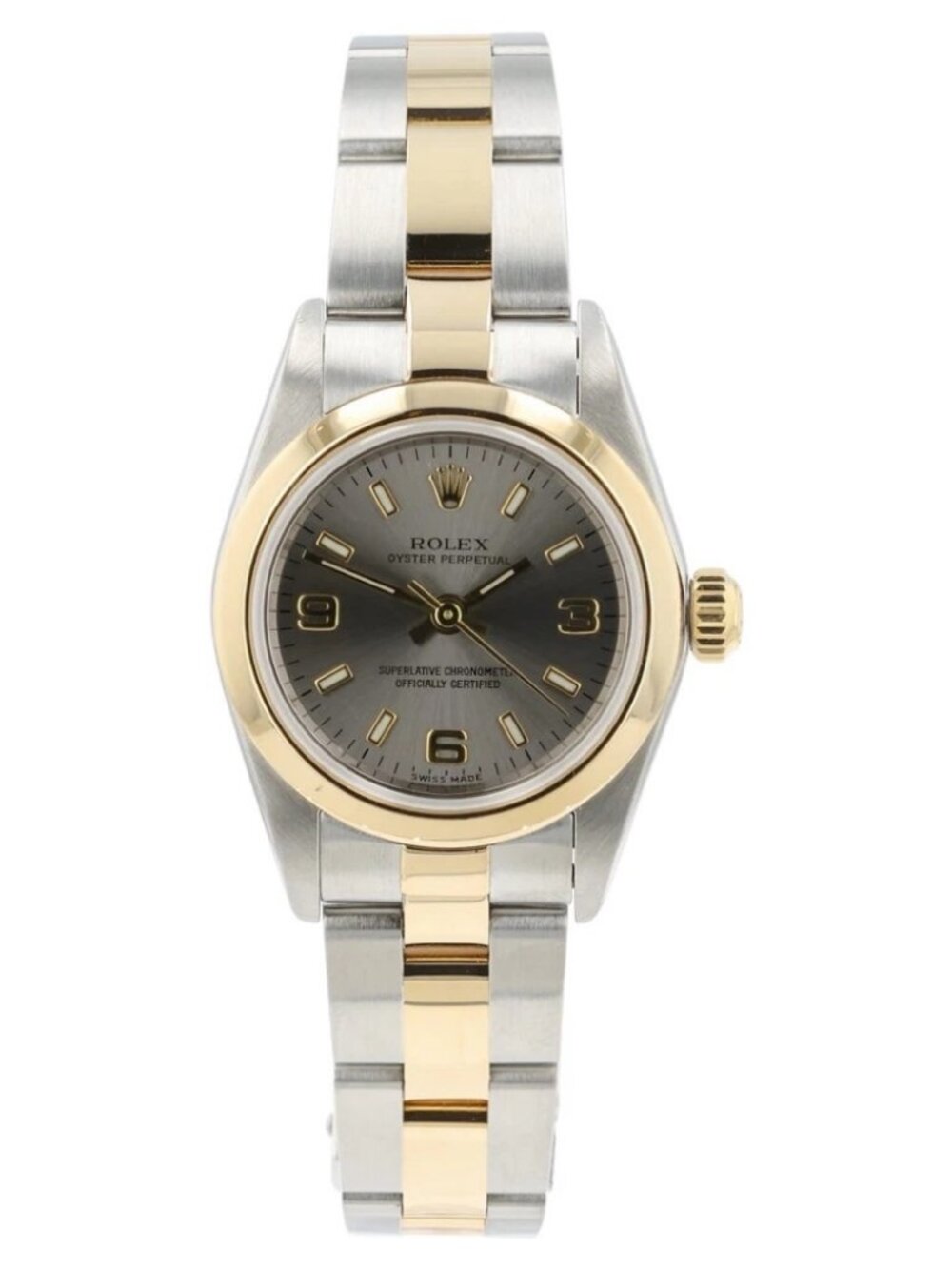 Rolex Oyster Silver Dial 18k Yellow Gold & Steel 24mm Automatic Women's 76183